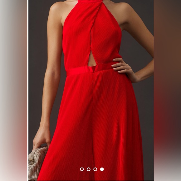 Size 14 NWT By Anthropologie Plisse Halter Jumpsuit - Picture 4 of 8